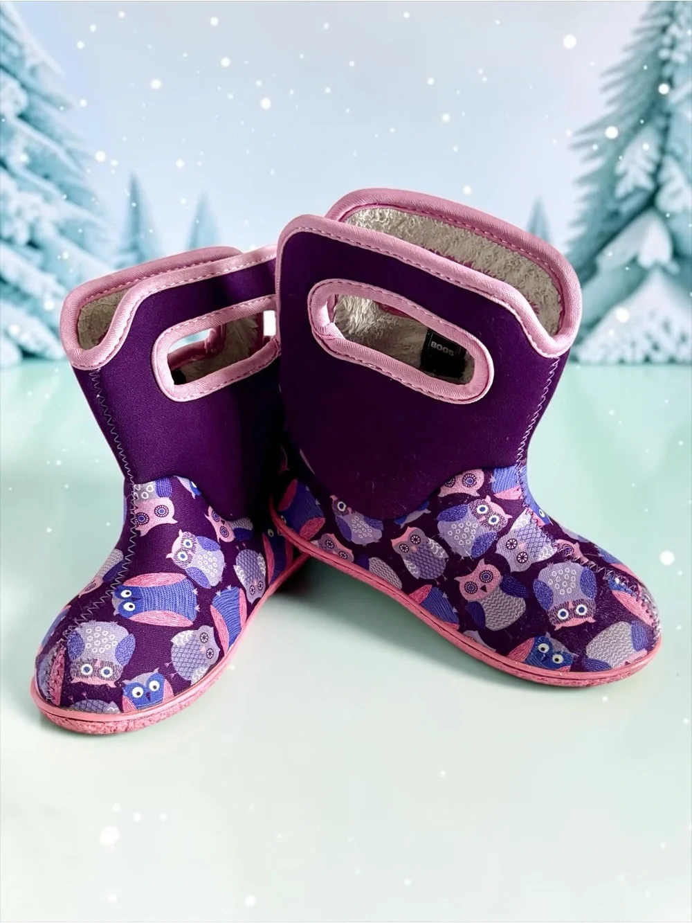 Bogs Baby Bog Owls Toddler Girls Boots Size 10 Faux Fur Lined Winter Booties